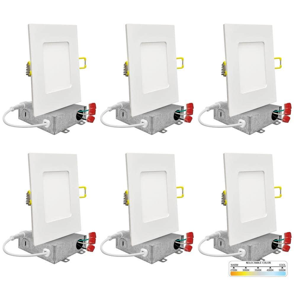 4 in. Slim Canless Square LED Recessed Light 12W 5CCT Dimmable IC Rated 550LM Black Trim 12PK