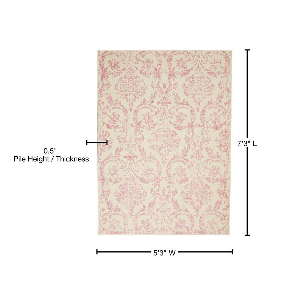 Nourison Jubilant 5'3" x 7'3" (5' x 7') Ivory/Pink Area Rug Farmhouse Vintage Damask by Nourison