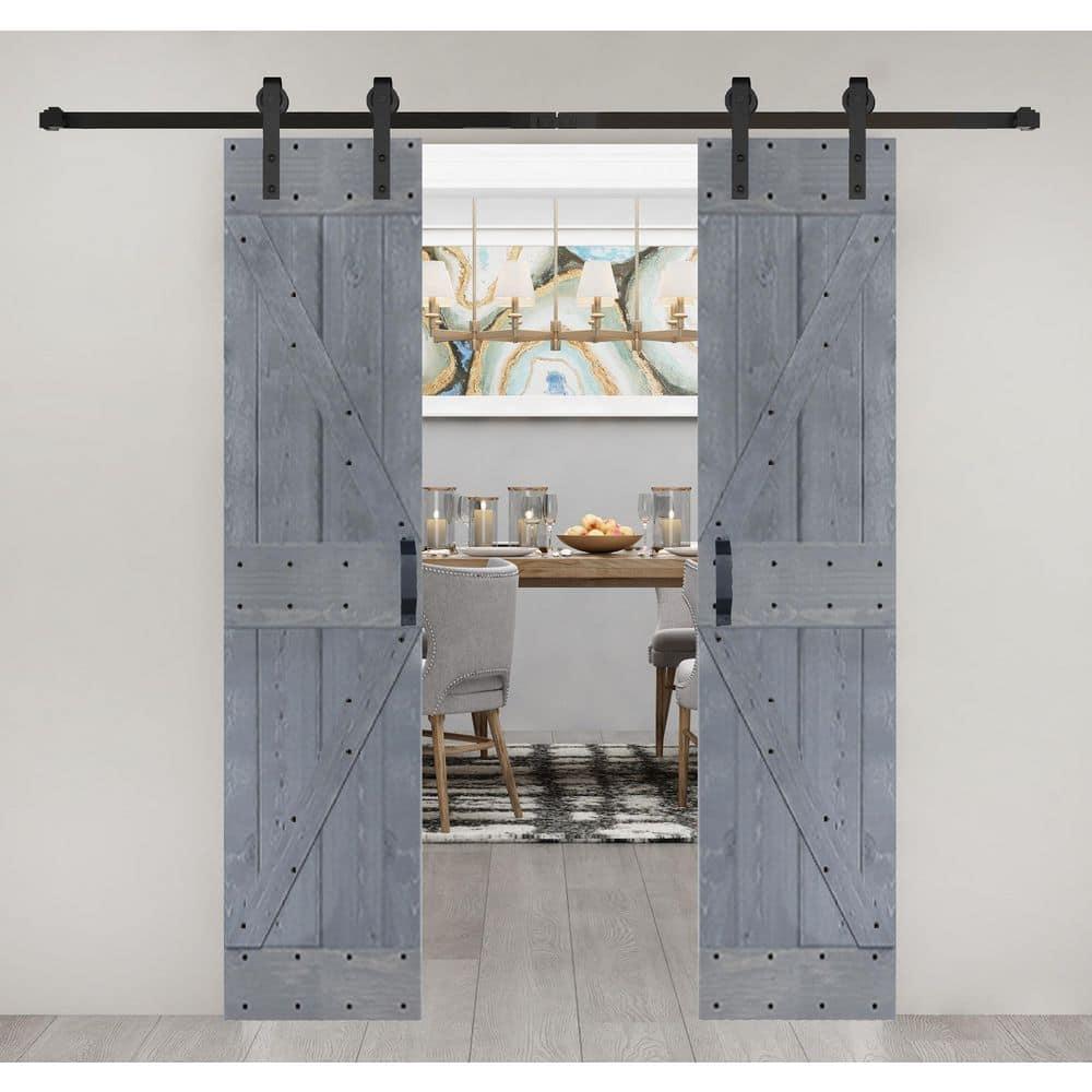 IsLife K Style Solid Core Wood Double Sliding Barn Door with Hardware Kit -Assembly Needed (Set of 2)