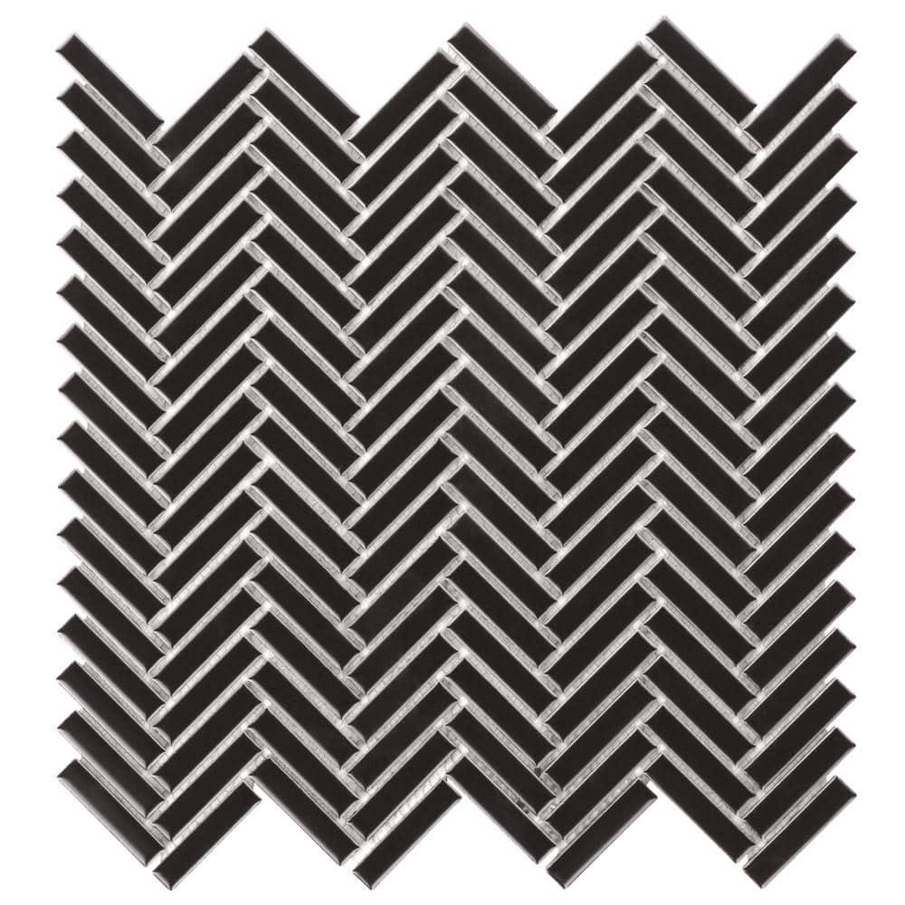 Monogram Herringbone 11.14 in. x 11.14 in. Glossy Porcelain Mosaic Floor And Wall Tile (0.86 Sq. Ft. / Each)