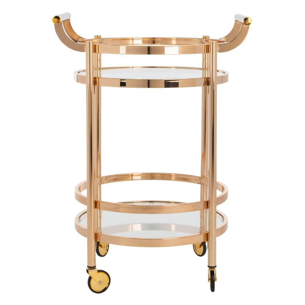 Sienna 2 Tier Round Bar Cart - BCT8001B - Gold/Glass - Safavieh