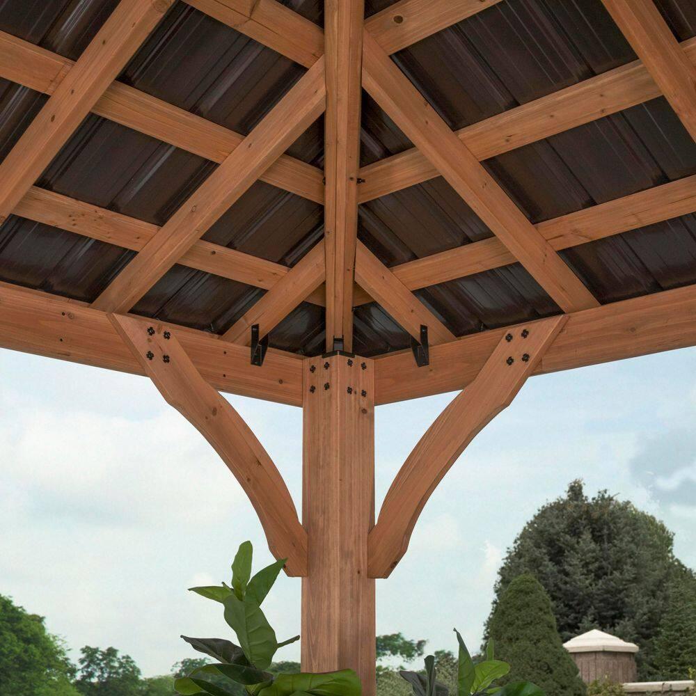 Backyard Discovery Barrington 10' x 10' Cedar Wood Gazebo, Galvanized Steel Roof, PowerPort