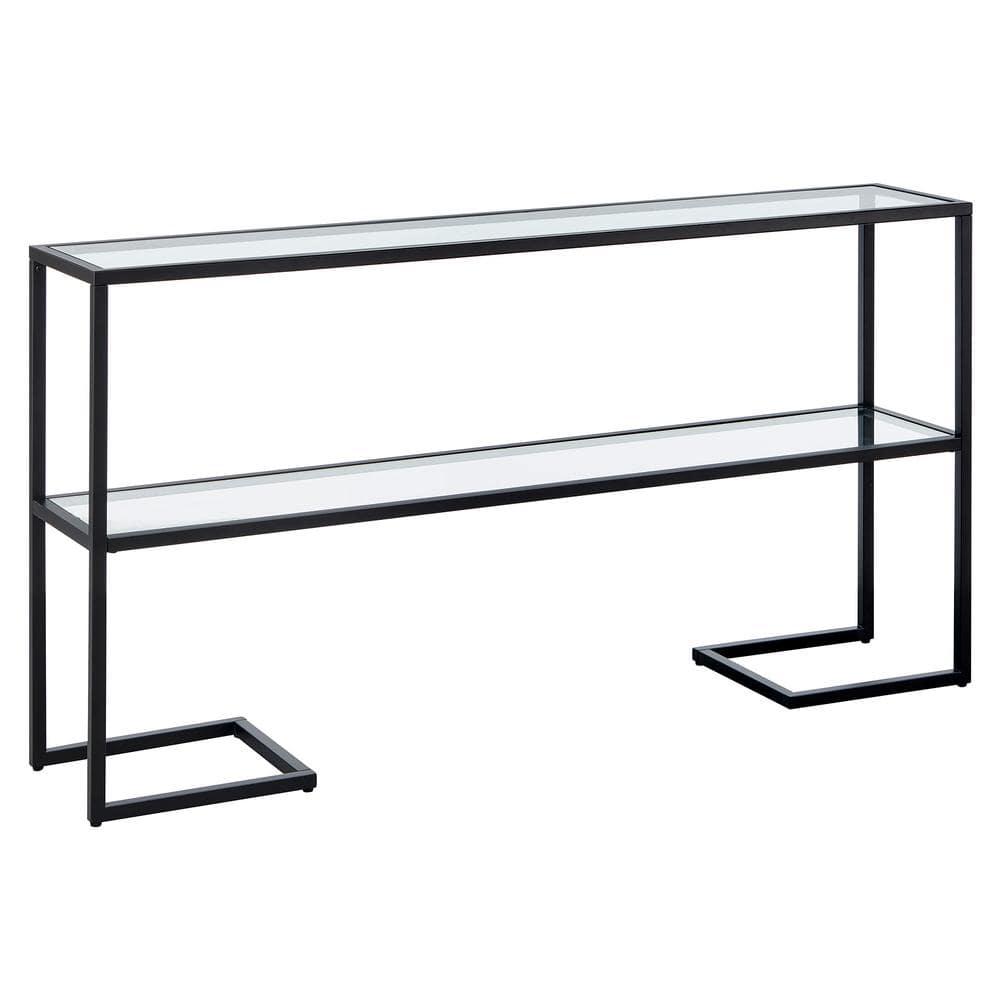 Evelyn&Zoe Errol 55" Wide Rectangular Console Table with Glass Top, Blackened Bronze
