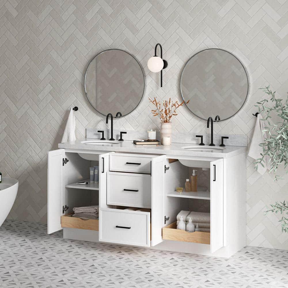 Ariel Kellie 67 Inch Double Oval Sink Bathroom Vanity With Italian Carrara Marble Countertop