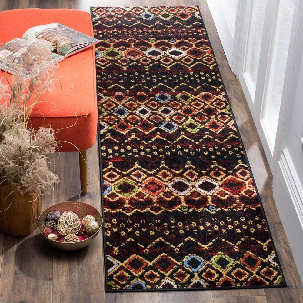 Amsterdam AMS108 Power Loomed Indoor Runner Rug - Black/Multi - 2'3"x10' - Safavieh
