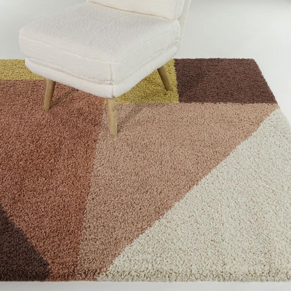 Balta  Jordan Modern Color Block Shag Area Rug Burnt Orange 4'4" x 6' 4' x 6' Tan, Gold, Cream