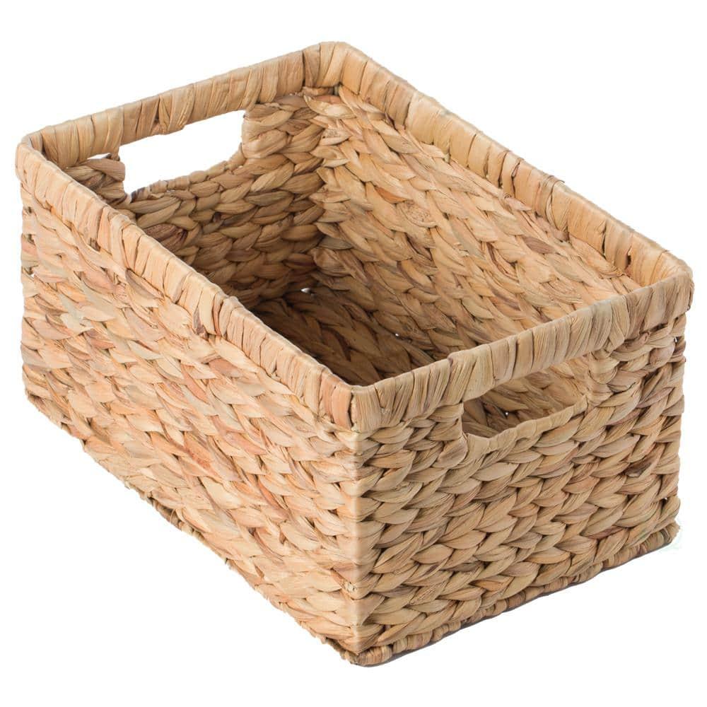 Vintiquewise QI003544.M 7.1 x 13.8 x 9.45 in. Natural Woven Water Hyacinth Wicker Rectangular Storage Bin Basket with Handles, Brown - Medium