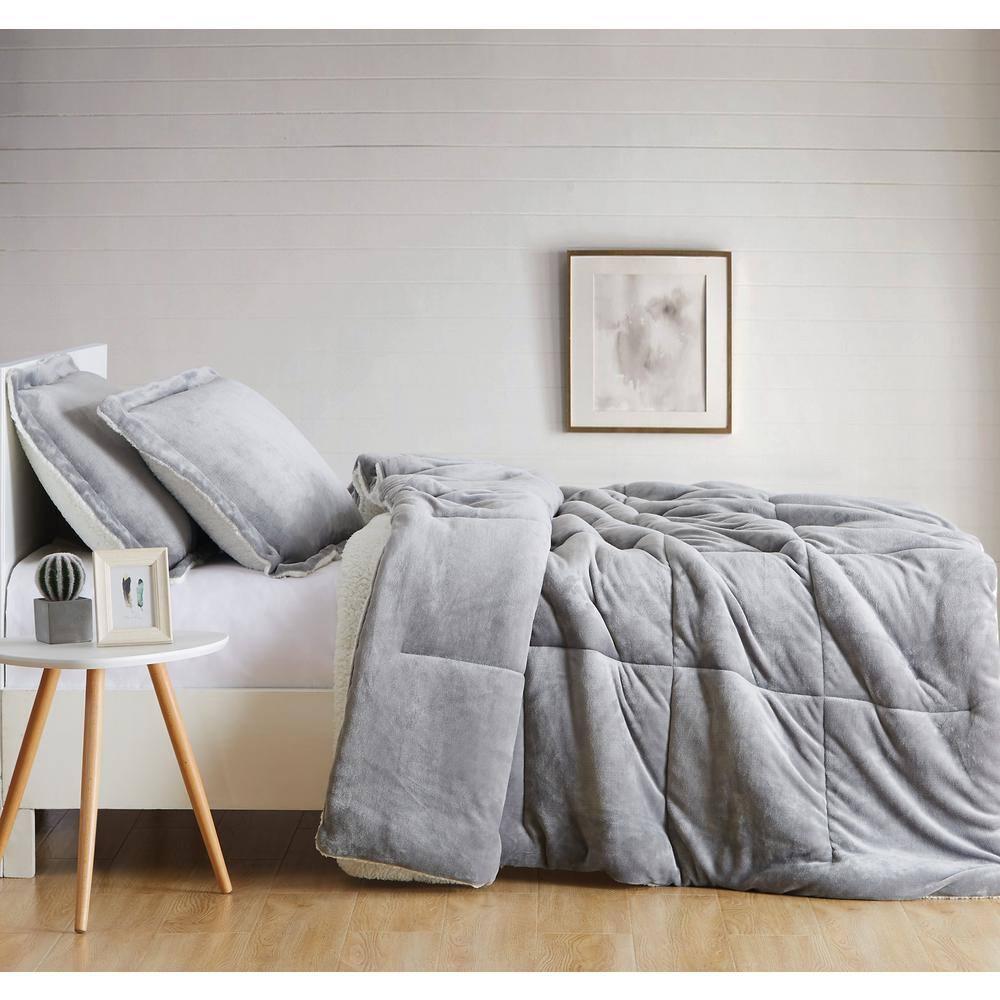 Truly Soft Cuddle Warmth King Comforter Set in Grey