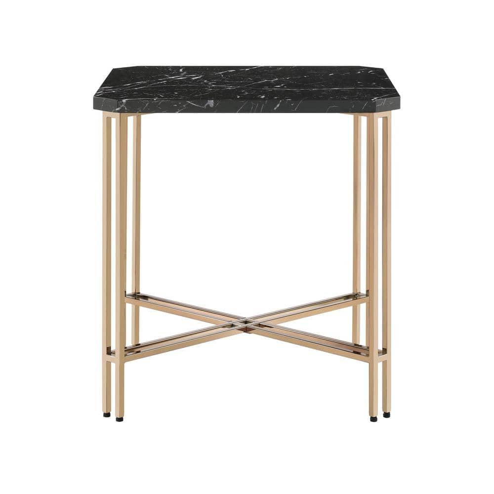 Daxton Faux Marble Square End Table Black/Gold - Steve Silver Co.: Glam Style, Iron Base, 24" Height