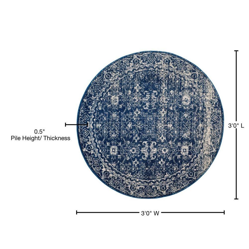 Evoke EVK270 Power Loomed Accent Rug Navy / Ivory 3' X 3' Round - Safavieh.