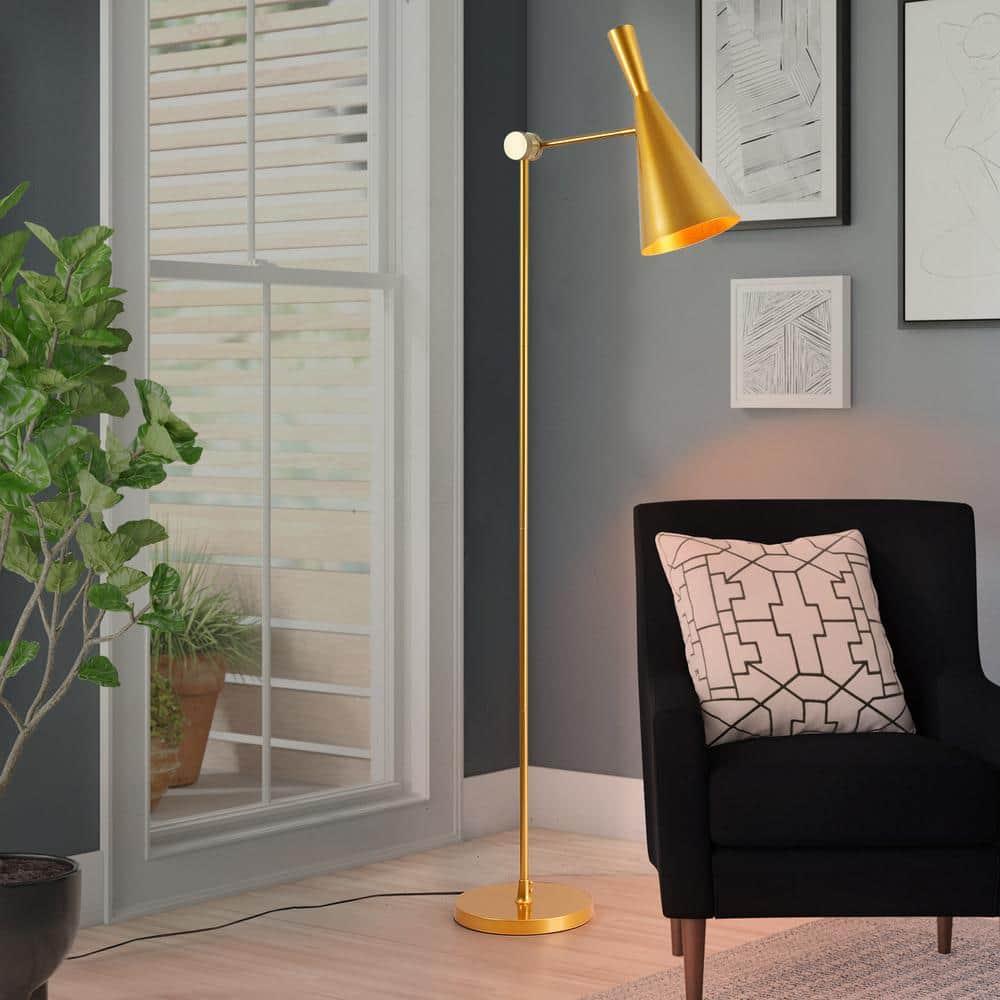 55.1 in. Gold 1-Light Swing Arm Floor Lamp