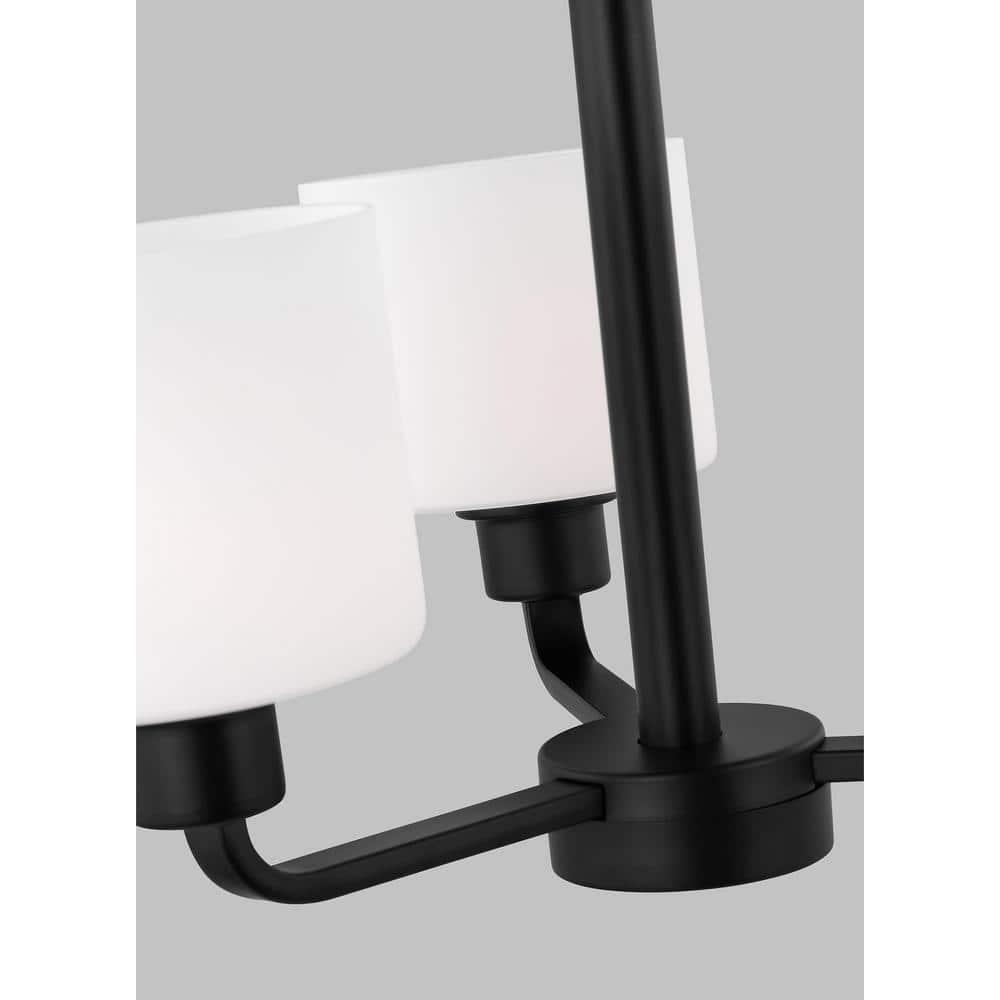 Canfield 3-Light Midnight Black Modern Minimalist Hanging Drum Chandelier with Etched White Glass Shades