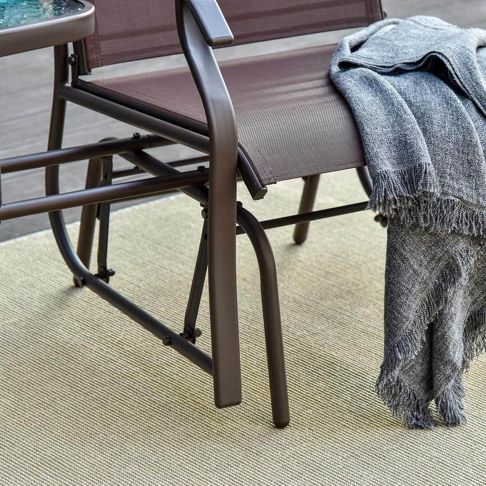 Outsunny Outdoor Glider Chairs with Coffee Table, Patio 2-Seat Rocking Chair Swing Loveseat with Breathable Sling, Coffee Brown