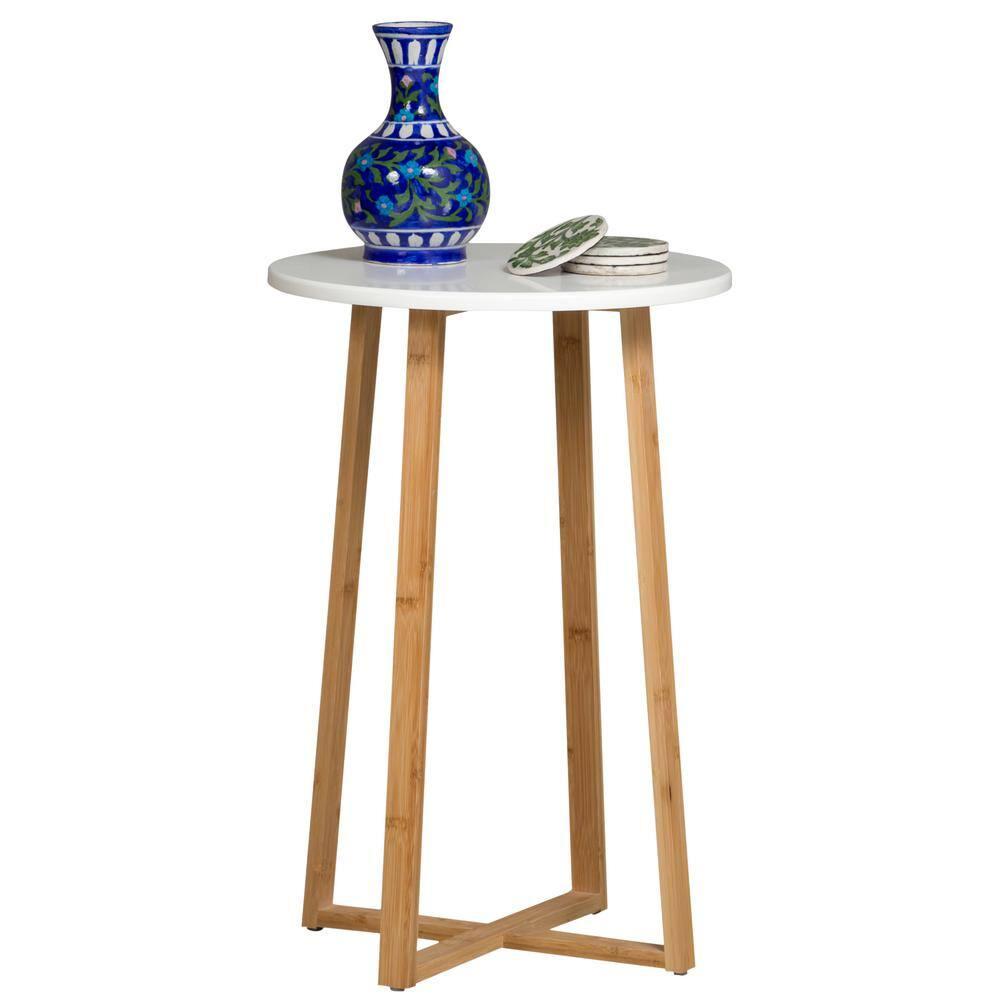 Eccostyle Solid Bamboo Frame Round Plant Table - White