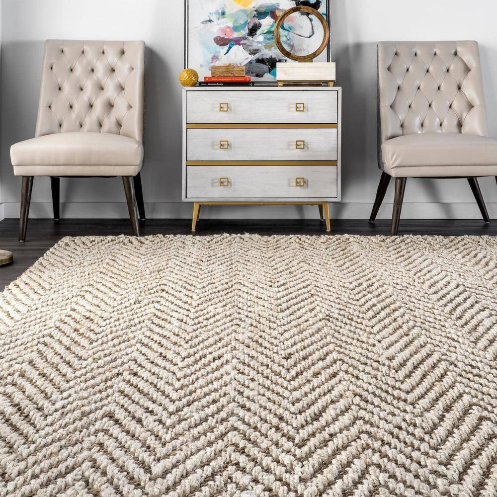 Vania Chevron Jute Off White 6 ft. x 9 ft. Area Rug