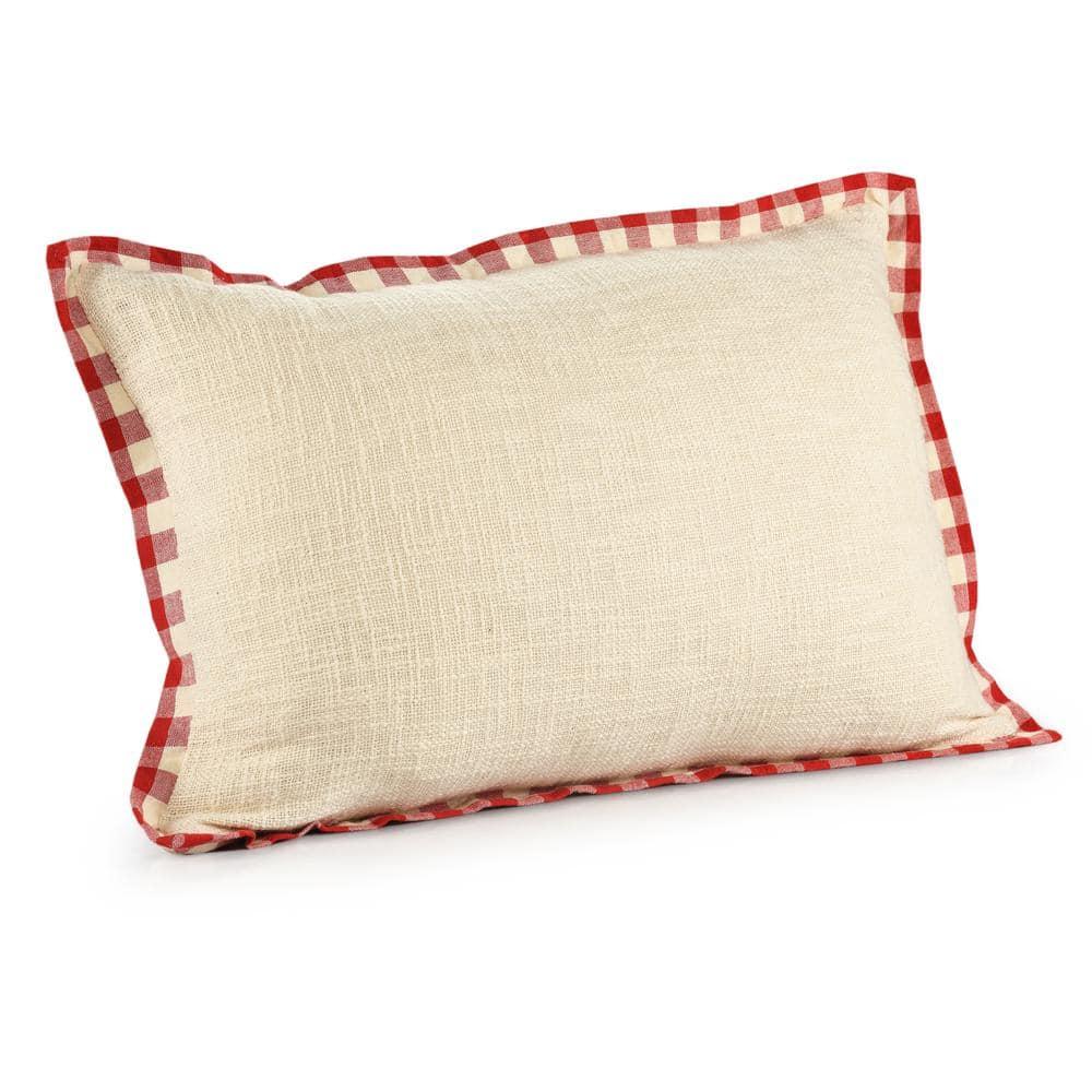 Buffalo Ivory / Red 16 in. x 24 in. Plaid Bordered Lumbar Indoor Throw Pillow