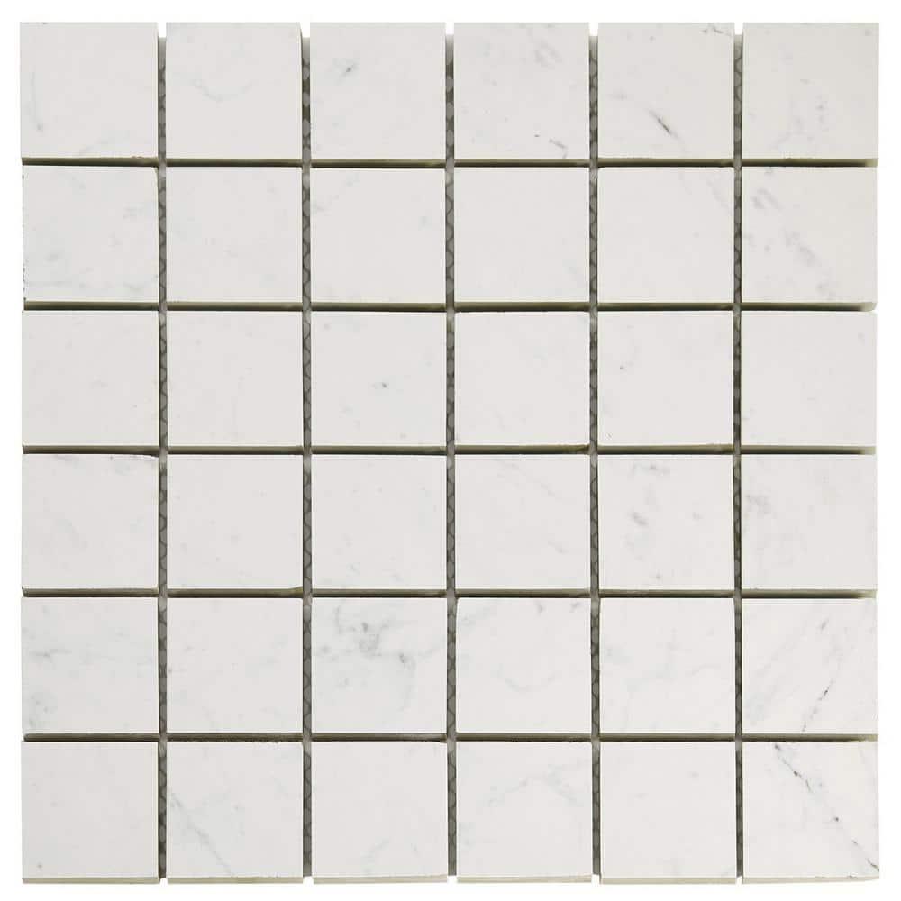 Saroshi Carrara Giola 11.81 in. x 11.81 in. Matte Porcelain Floor and Wall Mosaic Tile (0.96 sq. ft./Each)