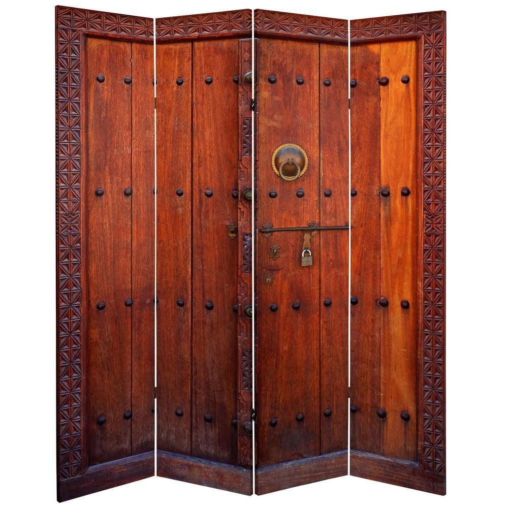 6' Tall Double Sided Doors Canvas Room Divider 4 Panel - Oriental Furniture: Gallery Quality, No Assembly Required