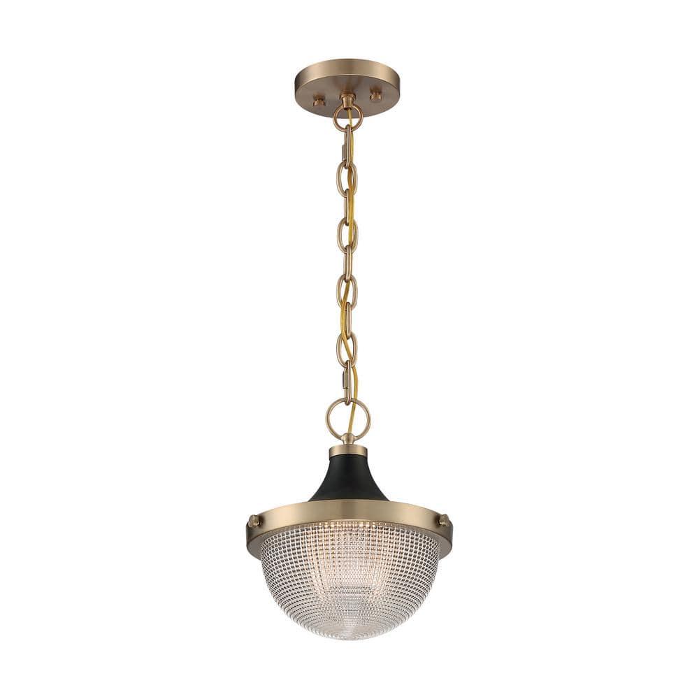 Small Burnished Brass and Glass Bowl Pendant Light