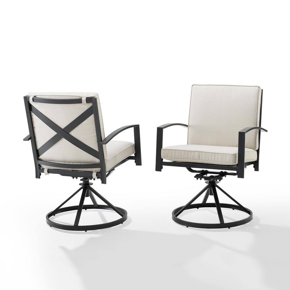 Crosley Furniture Kaplan Fabric Outdoor Swivel Chair Set in Oatmeal (Set of 2)