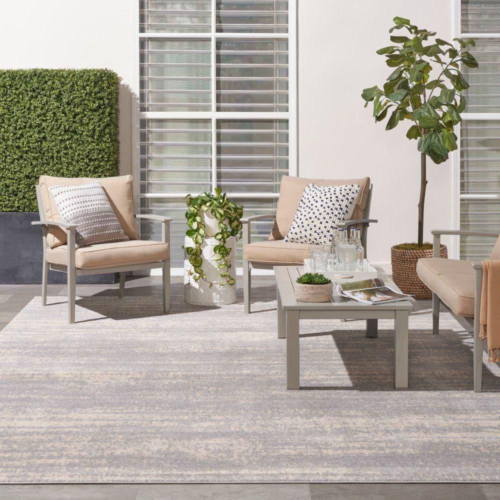 Nourison Essentials 10' x 14' Grey/Beige Modern Indoor/Outdoor Rug