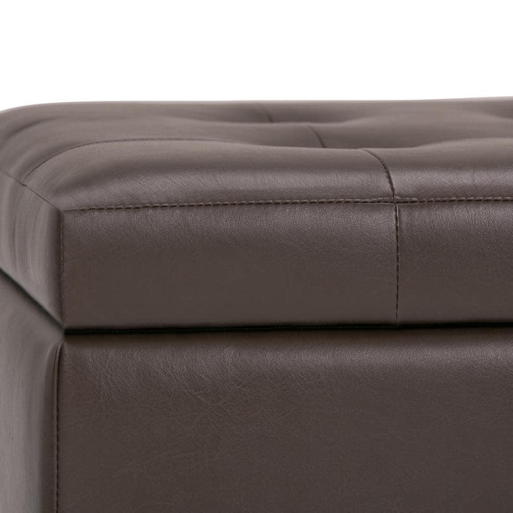 Simpli Home Cosmopolitan 34"W Upholstered Storage Ottoman with Tufted Design and Large Interior Storage