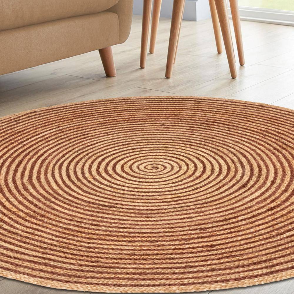 Superior Braided Jute Handwoven Indoor Outdoor Area Rug, 8' Round, Coffee