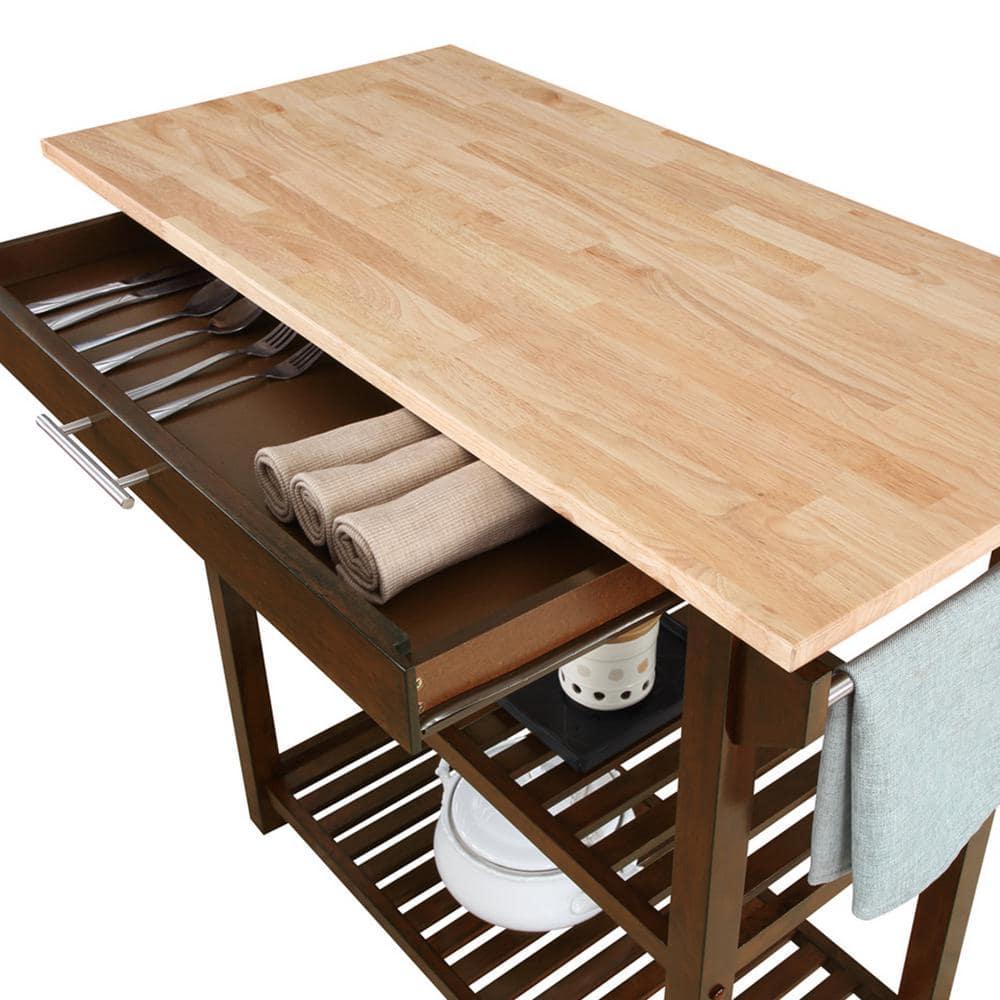 Convenience Concepts Designs2Go 3 Tier Butcher Block Kitchen Prep Island with Drawer, Espresso/Butcher Block