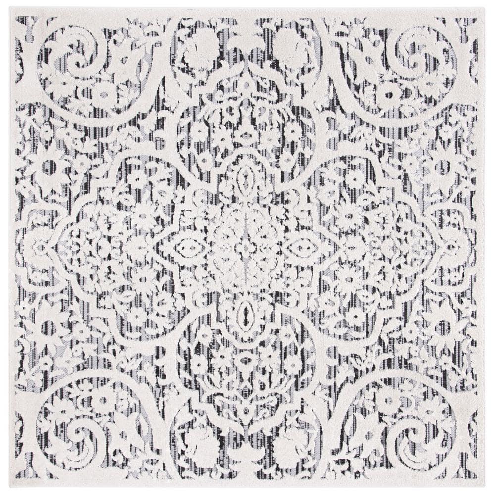 Cabana CBN656 Power Loomed Indoor and Outdoor Area Rug - Ivory/Grey - 4'x4' - Safavieh.
