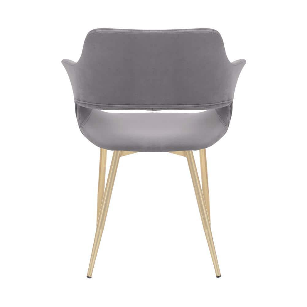 Gigi Velvet Metal Dining Room Chair Gray - Armen Living: Gold Legs, Ergonomic Back, Set of 2