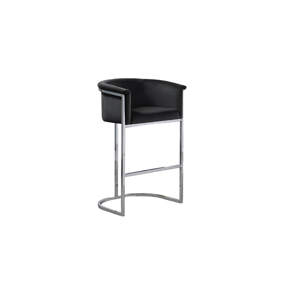 Black Velvet Counterheight Chair (Single) with Silver Metal Chrome Base