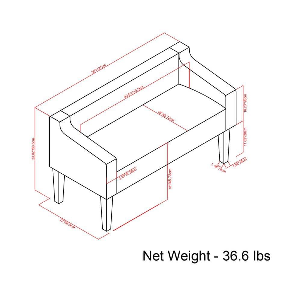 Simpli Home Parris Polyester Upholstered Bench