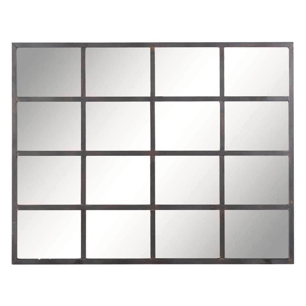 Glass Window Pane Inspired Wall Mirror Black - Olivia & May: Industrial Style, 45x35.38", Iron Frame