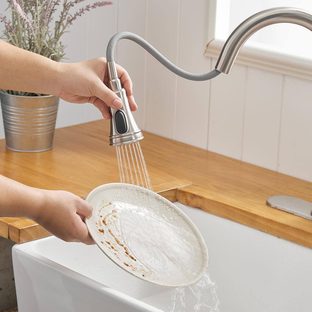 Kitchen Sink Faucet Brushed Nickel with Pull Down Sprayer 3 Mode Faucet for Kitchen Sink Single Handle High Arc Commercial Stainless Steel Pull Out RV Kitchen Faucet Bar,Deck Plate Include