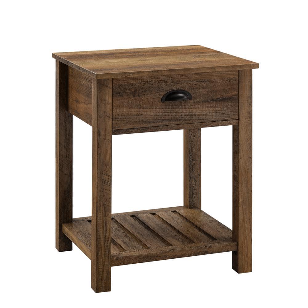 Country Farmhouse Single Drawer Wood Side Table Set - Rustic Oak