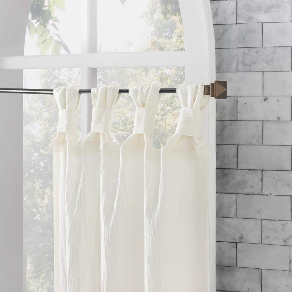2pc 52"x36" Archaeo Washed Cotton Twist Tab Cafe Curtain Tier Pair Ivory: Kitchen Curtains, 36 Inch, Solid Off-White