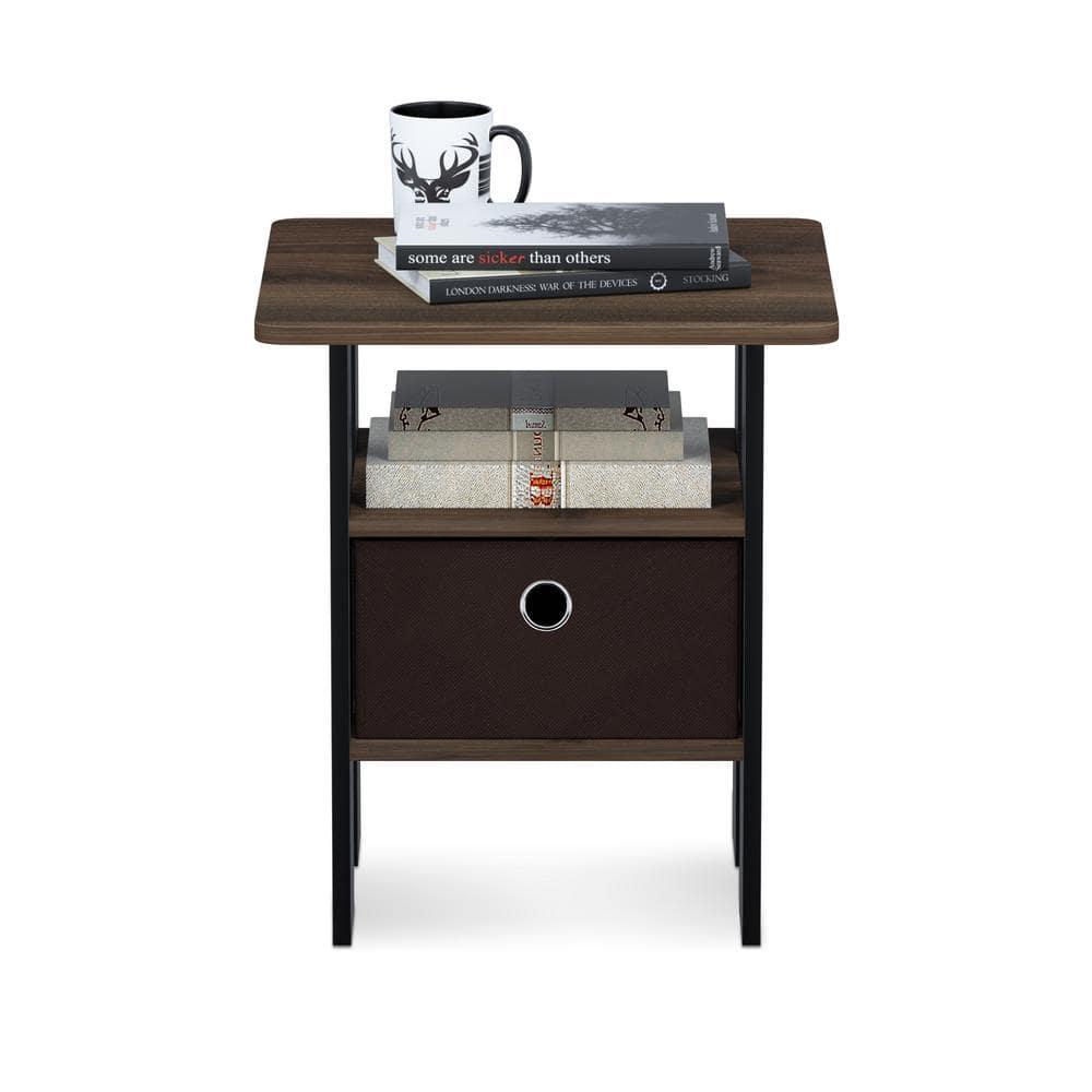 Furinno Andrey End Table Night Stand with Bin Drawer, Columbia Walnut/Dark Brown