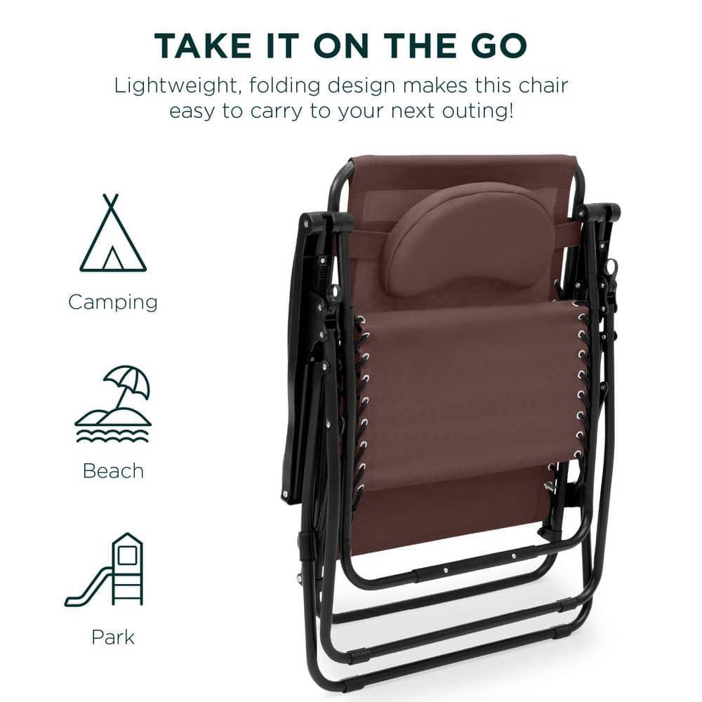 Best Choice Products Oversized Zero Gravity Chair, Folding Outdoor Patio Recliner w/ Cup Holder - Brown
