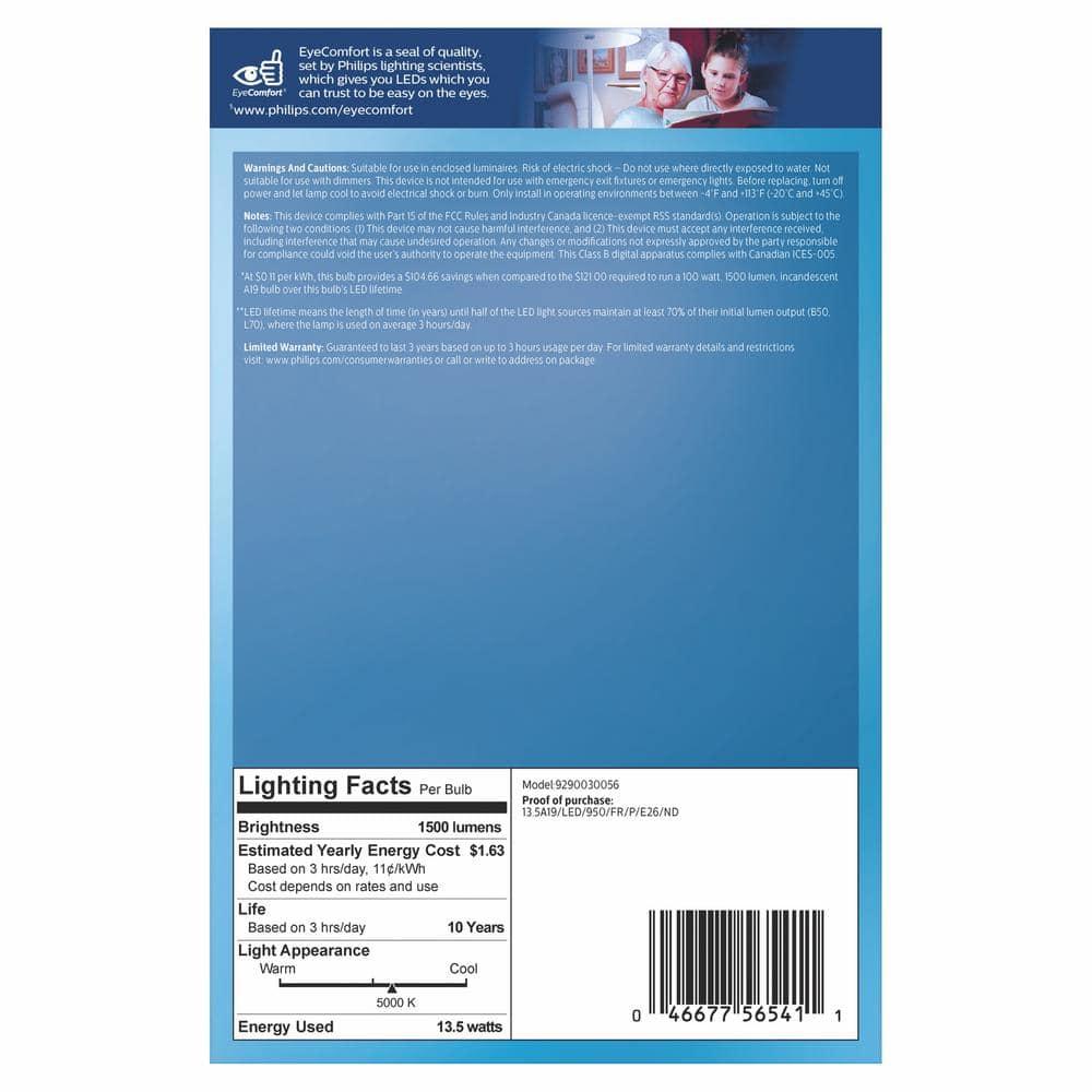 100-Watt Equivalent A19 Non-Dimmable E26 LED Light Bulb Daylight 5000K (4-Pack)