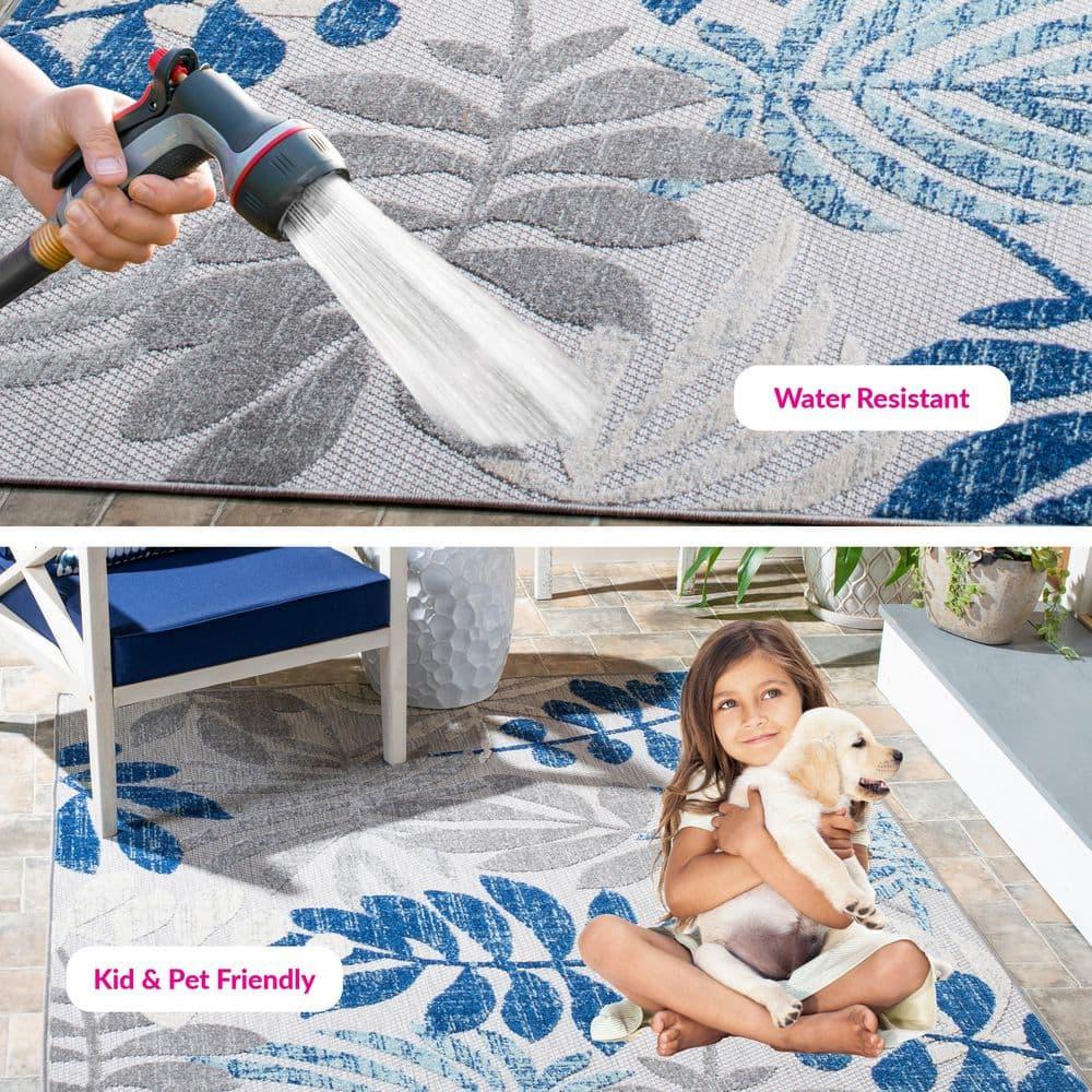 Cabana CBN814 Power Loomed Indoor and Outdoor Area Rug - Grey/Blue - 6'7"x6'7" - Safavieh.