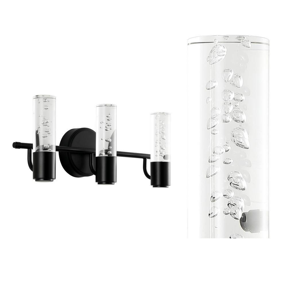 Bolha 18" 3-Light Minimalist Modern Bubble Acrylic/Iron Integrated LED Vanity Light, Black