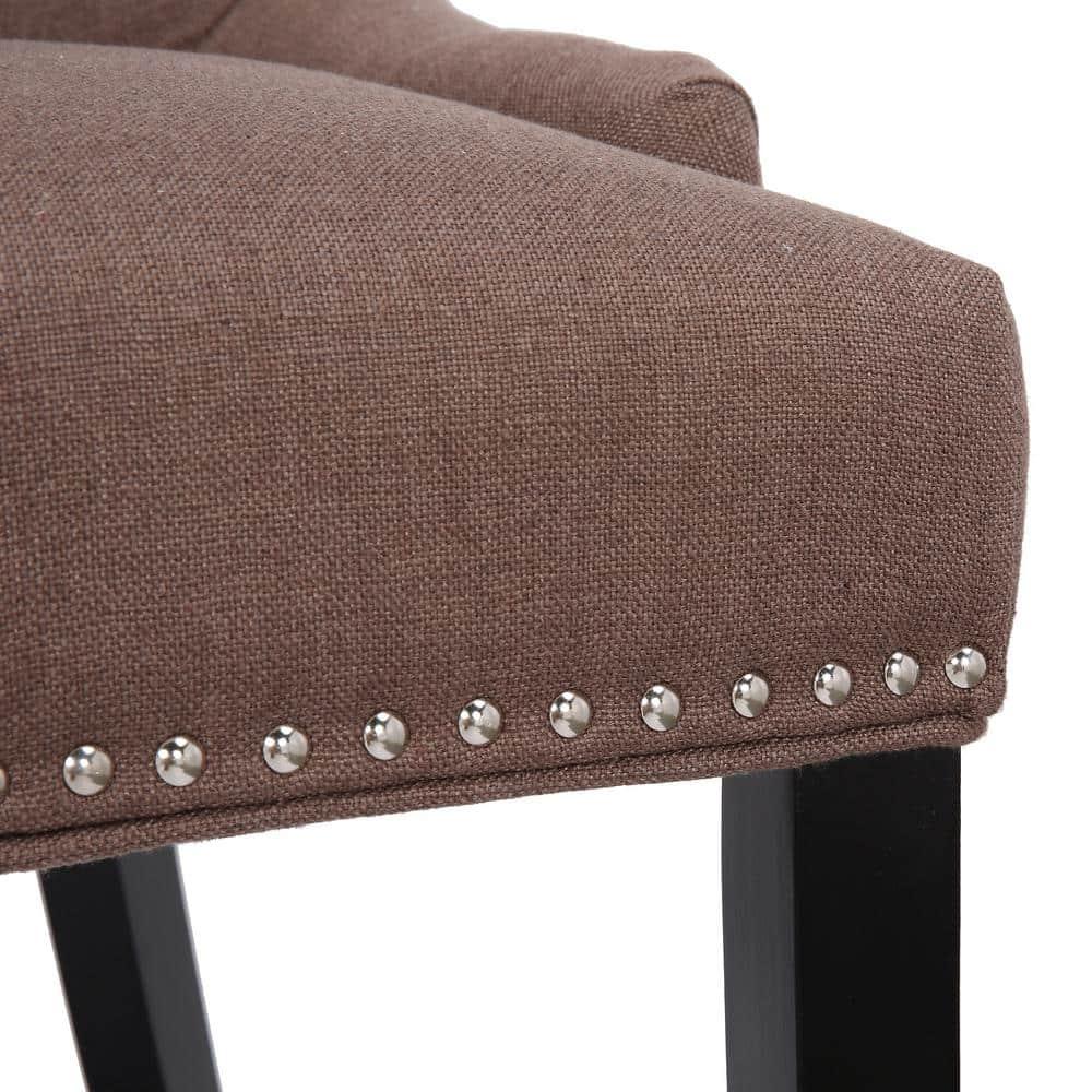 Polytrends Grandview Tufted Upholstered Linen Fabric Dining Chair Dining Chairs Brown Rubberwood,Acacia Tufted,Nailheads Farmhouse,Modern &
