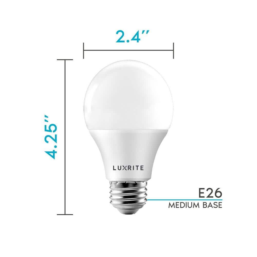LUXRITE A19 LED Light Bulb 60W Equivalent, 3000K Soft White Dimmable, 800 Lumens, Standard LED Bulb 9W, E26 Base, Energy Star, Enclosed Fixture Rated, Perfect for Lamps and Home Lighting (4 Pack)