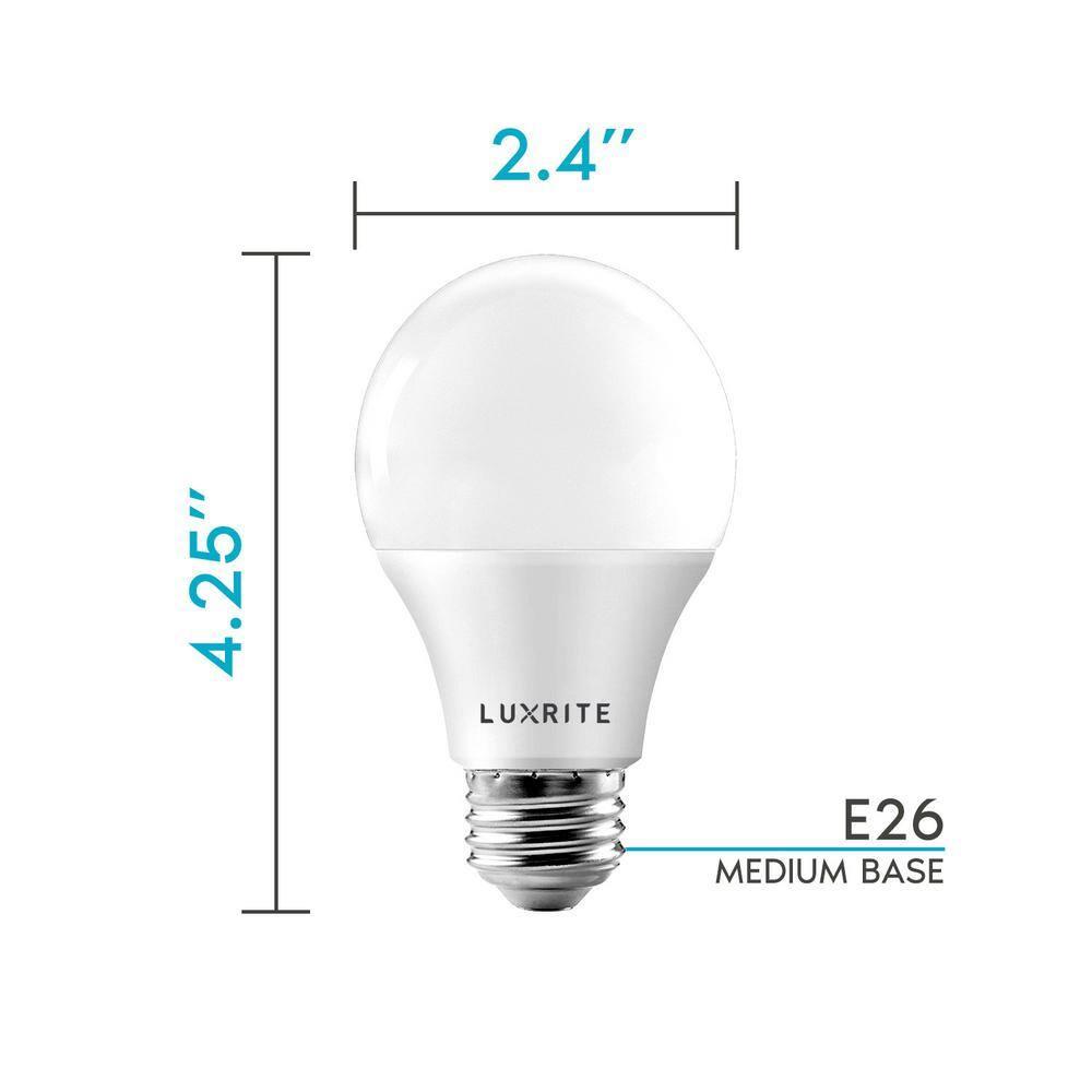 Luxrite A19 LED Bulb 60W Equivalent, 3500K Natural White, 800 Lumens, Dimmable, 9W, Enclosed Fixture Rated, E26 Medium Base 6 Pack
