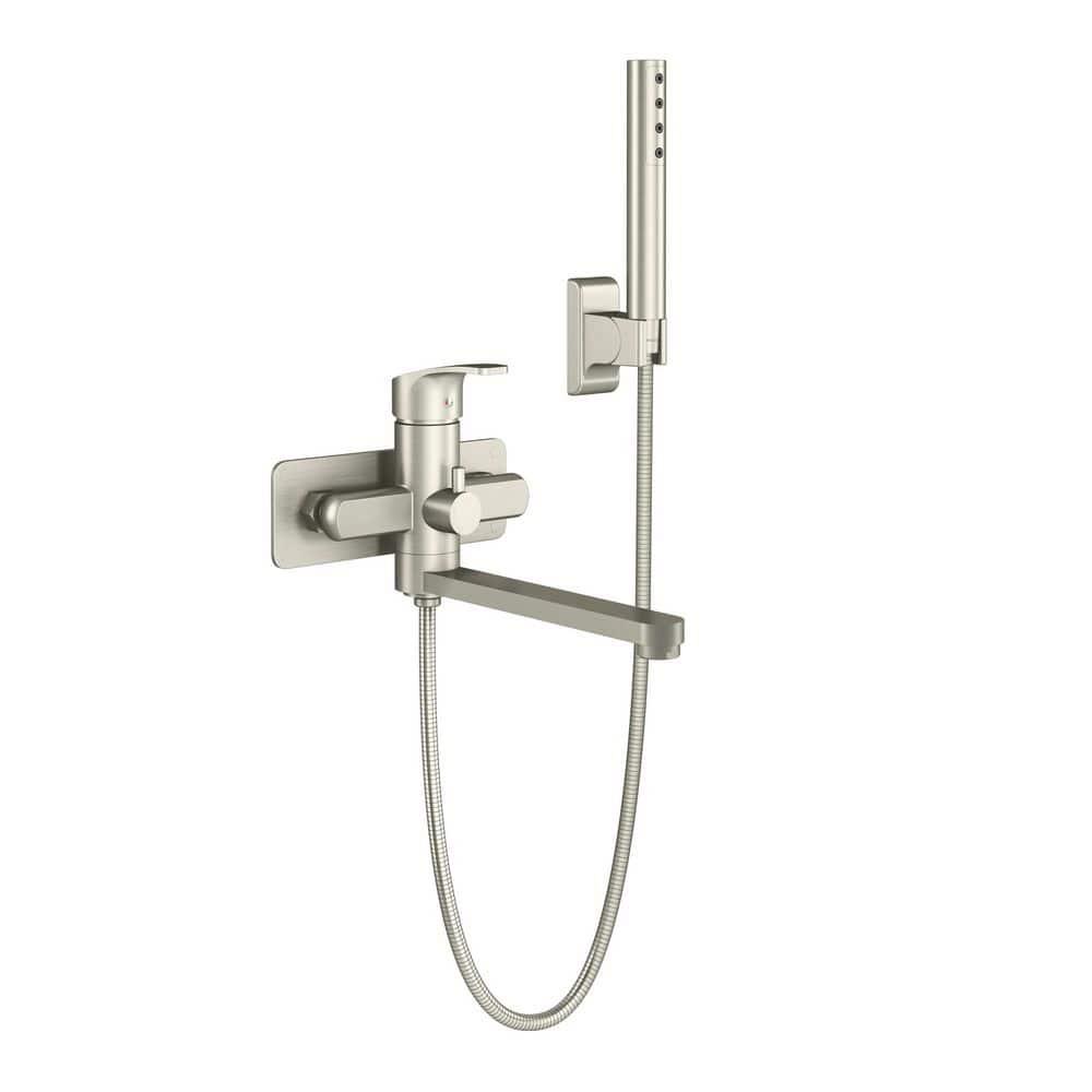 Pulse Showerspas Niagara Highflow Wall Mounted Tub Filler with Pivoting Arm Spout and Handshower 3030-WMTF-BN