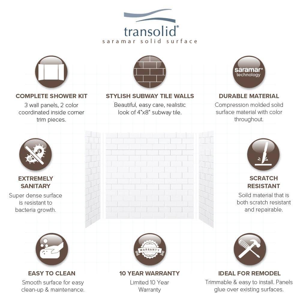 Transolid SaraMar 60'' W 36'' D 60'' H Glue Up Solid Surface Wall