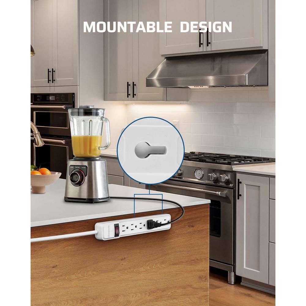 DEWENWILS 6-Outlet Power Strip Surge Protector, 15ft. Extra Long Extension Cord, 500 Joules, Flat Plug, White