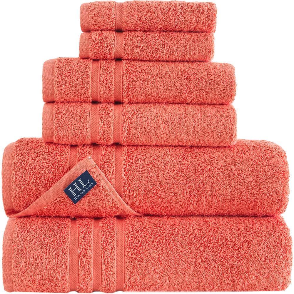 Hawmam Linen Coral 6 Piece Bath Towels Set for Bathroom Original Turkish Cotton Soft, Absorbent 2 Bath Towels, 2 Hand Towels, 2 Washcloths