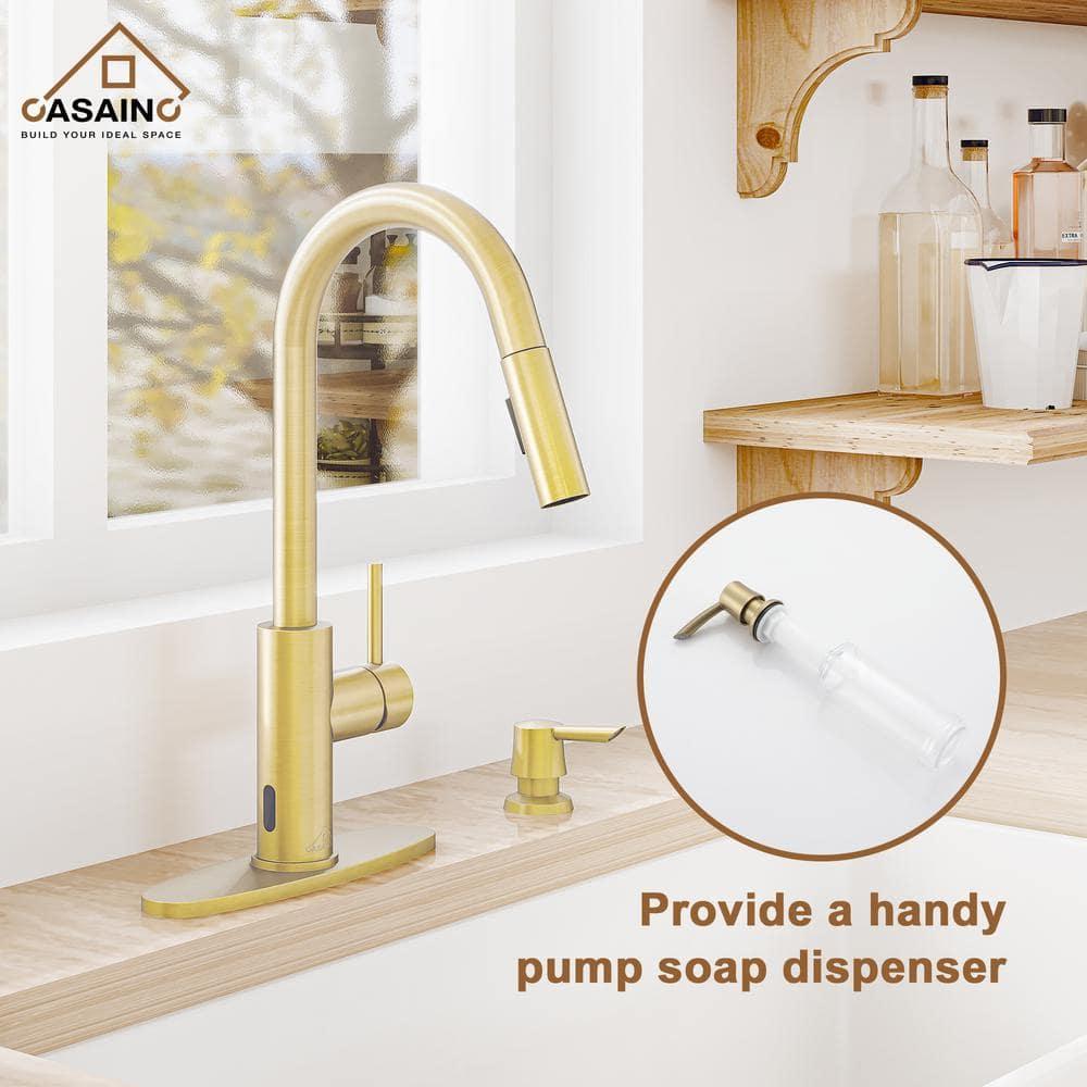 Willow Single-Handle Pull Down Sprayer Kitchen Faucet with Infrared Sensor, Soap Dispenser and Deck Plate