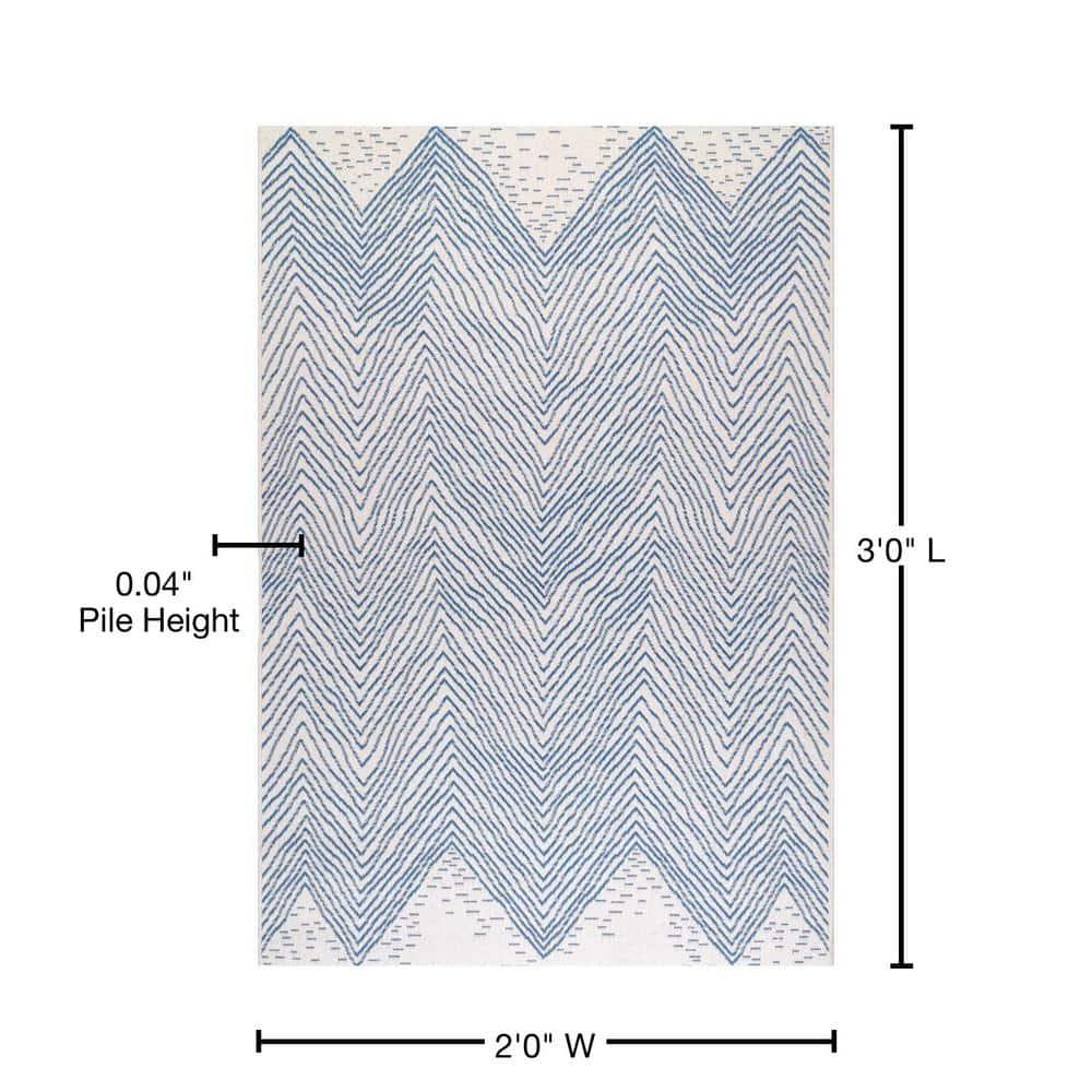Nuloom Wavy Abstract 2x3 Indoor/Outdoor Accent Rug for Living Room Patio Deck Front Porch Entryway Kitchen, Blue/Ivory